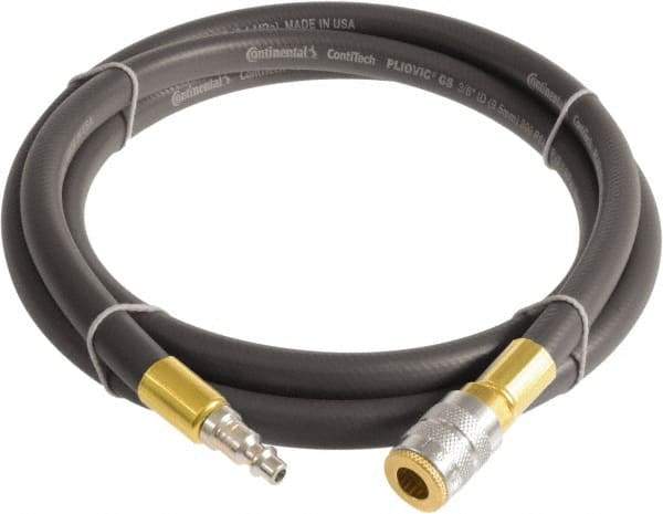 Continental ContiTech - 3/8" ID x 0.6" OD 10' Long Multipurpose Air Hose - Industrial Interchange Safety Coupler x Male Plug Ends, 300 Working psi, -10 to 158°F, 1/4" Fitting, Gray - Eagle Tool & Supply