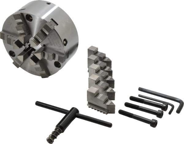 Buck Chuck Company - 6 Jaws, 6" Diam, Self Centering Manual Lathe Chuck - Front Mount, Adjustable, 3,450 Max RPM, 1.78" Through Hole Diam, Forged Steel - Eagle Tool & Supply