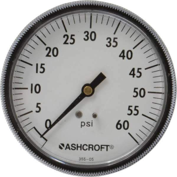 Ashcroft - 3-1/2" Dial, 1/4 Thread, 0-60 Scale Range, Pressure Gauge - Center Back Connection Mount - Eagle Tool & Supply