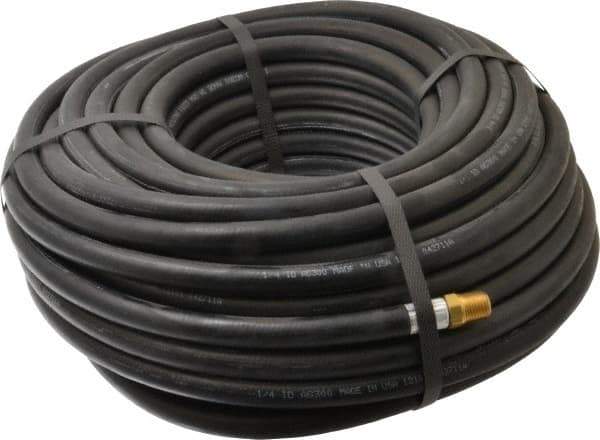 Alliance Hose & Rubber - 1/4" ID x 9/16" OD 100' Long Multipurpose Air Hose - MNPT x FNPT(Swivel) Ends, 300 Working psi, -40 to 190°F, 1/4" Fitting, Black - Eagle Tool & Supply