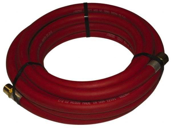 Alliance Hose & Rubber - 1" ID x 25/64" OD 25' Long Multipurpose Air Hose - MNPT x FNPT(Swivel) Ends, 300 Working psi, -40 to 190°F, 1" Fitting, Red - Eagle Tool & Supply