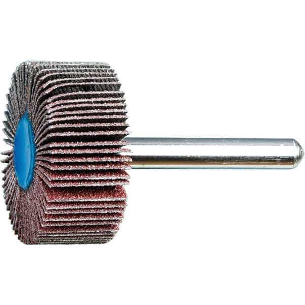 PFERD - 1-3/8" Diam x 5/8" Face Width, Aluminum Oxide Coated Mounted Flap Wheel - 1/4" Shank Mount, 80 Grit, 23,000 Max RPM - Eagle Tool & Supply