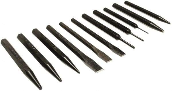 Mayhew - 11 Piece Punch & Chisel Set - 1/4 to 3/8" Chisel, 1/16 to 1/4" Punch, Hex Shank - Eagle Tool & Supply