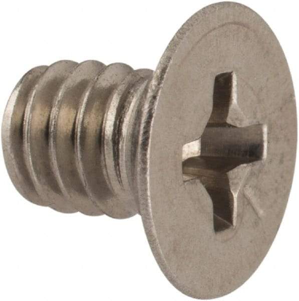 Made in USA - #8-32 UNC, 1/4" OAL Phillips Drive Machine Screw - Flat Head, Grade 18-8 Stainless Steel, Passivated Finish, Without Washer - Eagle Tool & Supply