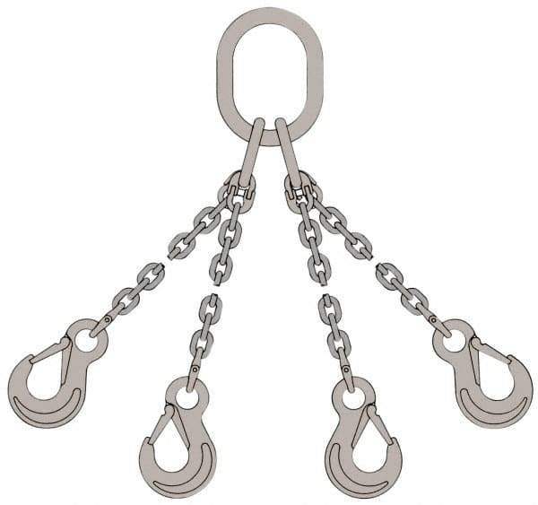 Pewag - 5' Long, 11,500 Lb Basket Capacity, 11,500 Lb Vertical Capacity, Stainless Steel Web Sling - QOS Chain Sling, 3/8" Diam Chain, Bright Polish, with Sling Hook & Master Link - Eagle Tool & Supply