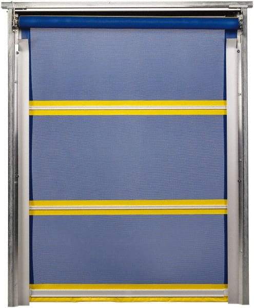 TMI, LLC - 8' Door Width x 8' Door Height PVC Mesh Bug Screen & In-Tube Motorized (Style) Roll Up Dock Screen - Blue/Yellow - Eagle Tool & Supply