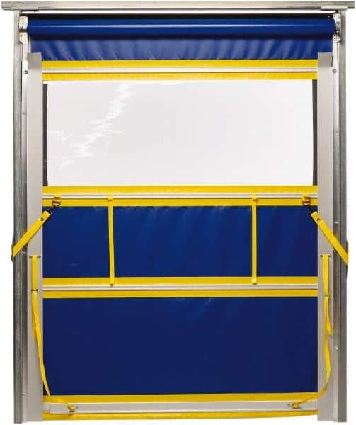 TMI, LLC - 8' Door Width x 10' Door Height PVC Solid with Vision Panel & Spring Loaded Manual (Style) Roll Up Dock Screen - Blue/Yellow/Clear - Eagle Tool & Supply