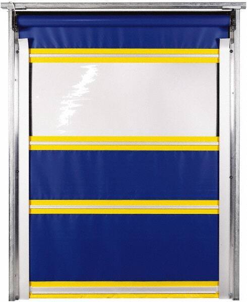 TMI, LLC - 8' Door Width x 10' Door Height PVC Solid with Vision Panel & In-Tube Motorized (Style) Roll Up Dock Screen - Blue/Yellow/Clear - Eagle Tool & Supply