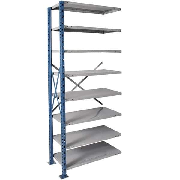 Hallowell - 8 Shelf Add-On Extra Heavy-Duty Open Steel Shelving - 1 Lb Capacity, 48" Wide x 123" High x 18" Deep, Blue/Platinum - Eagle Tool & Supply