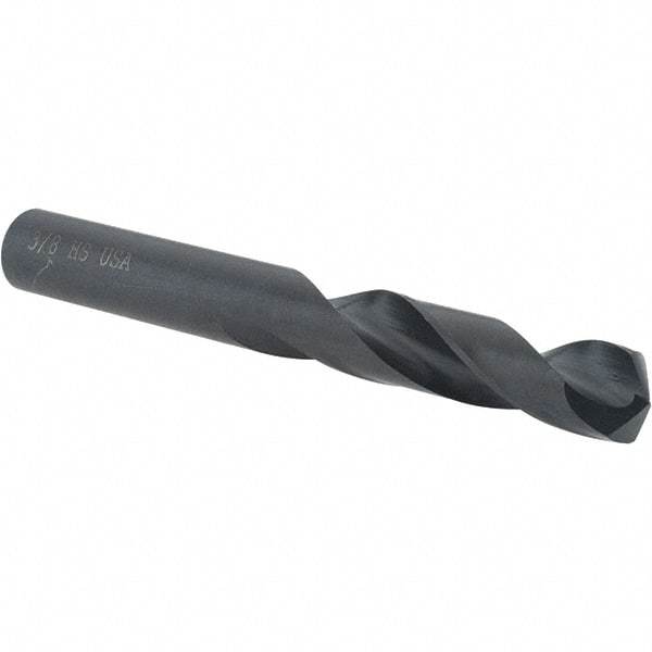Cle-Line - 3/8" 135° Spiral Flute High Speed Steel Screw Machine Drill Bit - Oxide Finish, Right Hand Cut, 1-13/16" Flute Length, 3-1/8" OAL, Split Point, Straight Shank - Eagle Tool & Supply