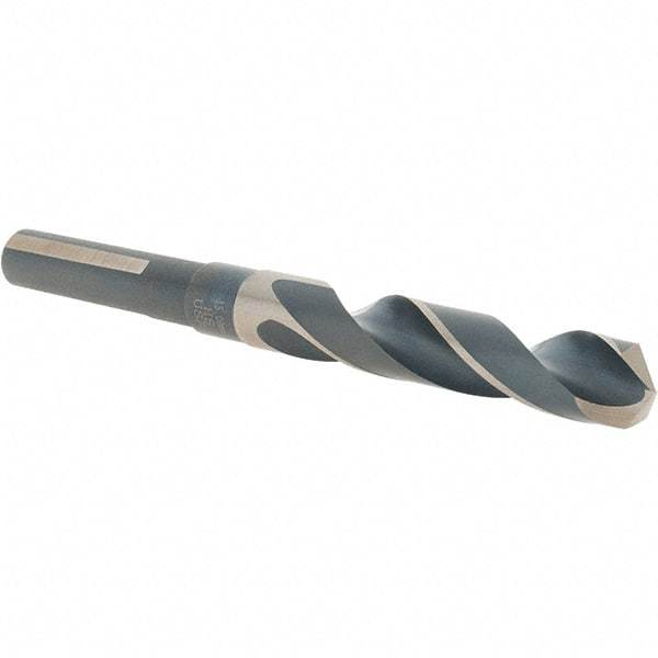 Cle-Line - 15mm Drill, 118° Point, High Speed Steel Silver Deming & Reduced Shank Drill Bit - Oxide Finish, 6" OAL, Flats on Shank, 79mm Flute Length, Right Hand Cut, Split Point, Spiral Flute, Regular Spiral - Eagle Tool & Supply