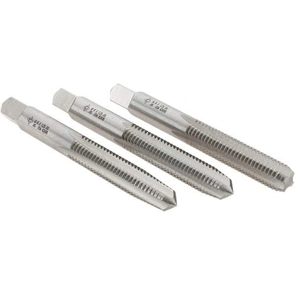 Cle-Line - M8x1.25 Metric, 4 Flute, Bottoming, Plug & Taper, Bright Finish, High Speed Steel Tap Set - Right Hand Cut, 2-23/32" OAL, 1-1/8" Thread Length, Series 0404 - Eagle Tool & Supply