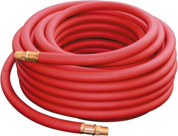 PRO-SOURCE - 1/4" ID x 0.51" OD 50' Long Oil Resistant Air Hose - MNPT x MNPT Ends, 300 Working psi, -40 to 212°F, 1/4" Fitting, Red - Eagle Tool & Supply