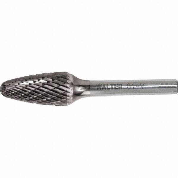 WALTER Surface Technologies - 1/4" Cut Diam, 1/4" Shank Diam, Tree Head Double Cut Burr - Carbide, 5/8" LOC - Eagle Tool & Supply
