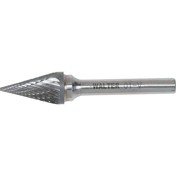 WALTER Surface Technologies - 1/4" Cut Diam, 1/4" Shank Diam, Cone Head Double Cut Burr - Carbide, 1/2" LOC - Eagle Tool & Supply
