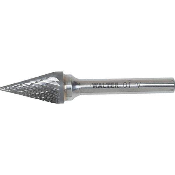 WALTER Surface Technologies - 1/4" Cut Diam, 1/4" Shank Diam, Cone Head Double Cut Burr - Carbide, 1" LOC - Eagle Tool & Supply