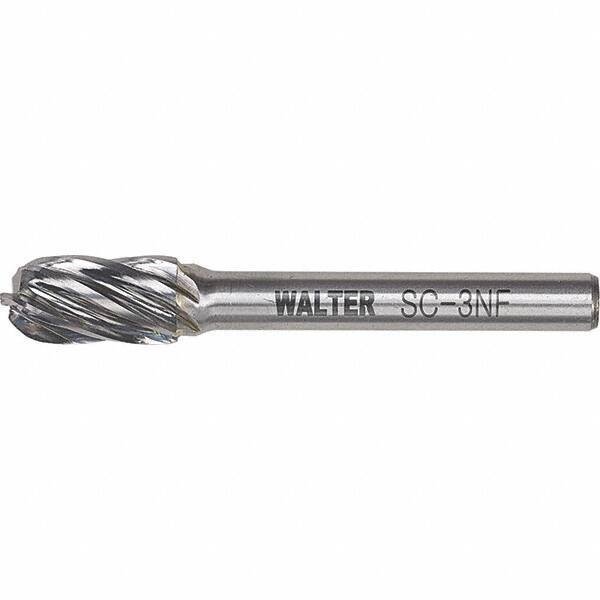 WALTER Surface Technologies - 1/4" Cut Diam, 1/4" Shank Diam, Cylinder Ball End Head Double Cut Burr - Carbide, 5/8" LOC - Eagle Tool & Supply