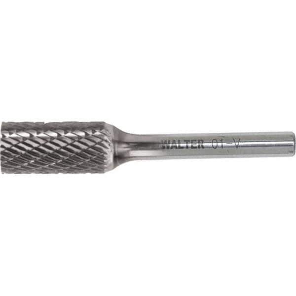 WALTER Surface Technologies - 3/8" Cut Diam, 1/4" Shank Diam, Cylinder Head Double Cut Burr - Carbide, 3/4" LOC - Eagle Tool & Supply