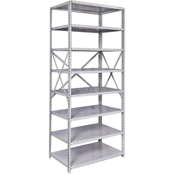 Hallowell - 8 Shelf Starter Medium-Duty Open Steel Shelving - 375 Lb Capacity, 48" Wide x 87" High x 18" Deep, Platinum - Eagle Tool & Supply
