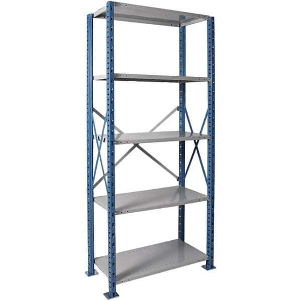 Hallowell - 5 Shelf Starter Heavy-Duty Open Steel Shelving - 500 Lb Capacity, 48" Wide x 123" High x 24" Deep, Blue/Platinum - Eagle Tool & Supply