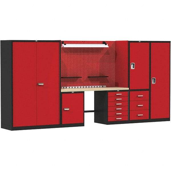 Hallowell - 132 Wide x 24" Deep x 78" High, Wood Workbench - Flat Top, Black/Red - Eagle Tool & Supply