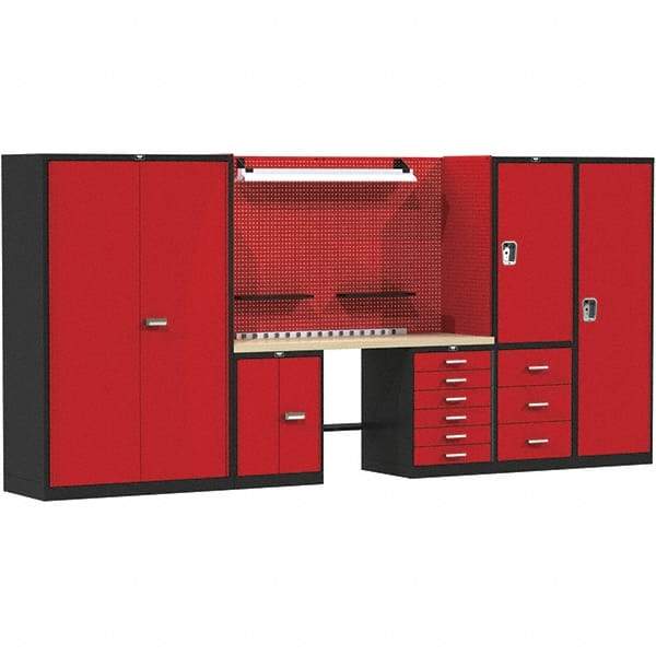 Hallowell - 168 Wide x 24" Deep x 78" High, Wood Workbench - Flat Top, Black/Red - Eagle Tool & Supply