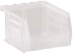 Quantum Storage - 10 Lb. Load Capacity, 5-3/8" Deep, Clear Polypropylene Hopper Stacking Bin - 3" High x 4-1/8" Wide x 5-3/8" Long - Eagle Tool & Supply