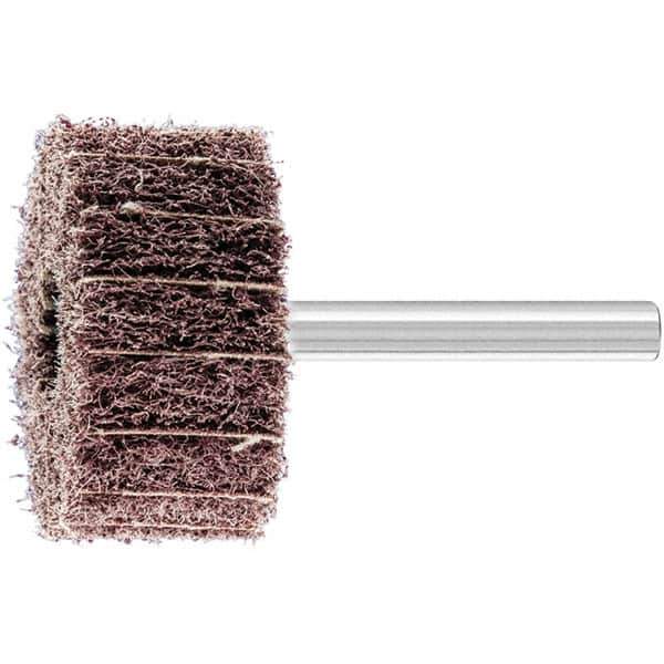 PFERD - 1-1/2" Diam x 3/4" Face Width, Aluminum Oxide Nonwoven Mounted Flap Wheel - 1/4" Shank Mount, 100 Grit, 15,000 Max RPM - Eagle Tool & Supply