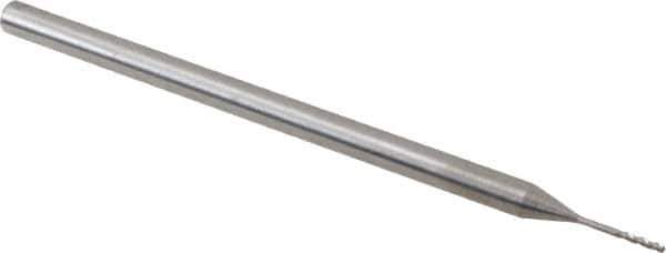 Accupro - 0.03" Diam, 0.15" LOC, 3 Flute Solid Carbide Ball End Mill - Uncoated, Single End, 2-1/2" OAL, 1/8" Shank Diam, Spiral Flute - Eagle Tool & Supply