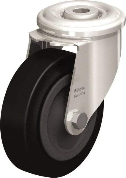 Blickle - 4" Diam x 1-3/16" Wide x 4-59/64" OAH Hollow Kingpin Mount Swivel Caster - Heat-Resistant Solid Rubber, 220 Lb Capacity, Plain Bore Bearing, Hollow Kingpin Stem - Eagle Tool & Supply