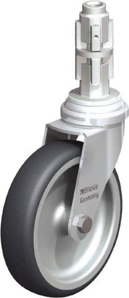 Blickle - 4" Diam x 63/64" Wide x 4-7/8" OAH Metal Expander Mount Swivel Caster - Rubber Elastomer (TPE), 154 Lb Capacity, Plain Bore Bearing, Metal Expander Stem - Eagle Tool & Supply