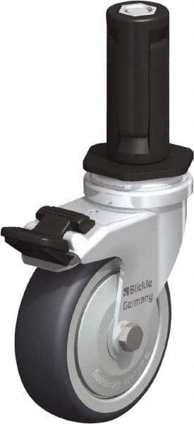 Blickle - 3" Diam x 63/64" Wide x 4" OAH Stem Mount Swivel Caster with Brake - Rubber Elastomer (TPE), 165 Lb Capacity, Ball Bearing, Round Stem - Eagle Tool & Supply