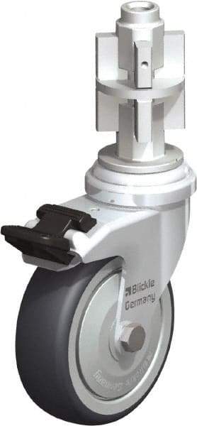 Blickle - 3" Diam x 63/64" Wide x 4" OAH Metal Expander Mount Swivel Caster with Brake - Rubber Elastomer (TPE), 165 Lb Capacity, Ball Bearing, Metal Expander Stem - Eagle Tool & Supply