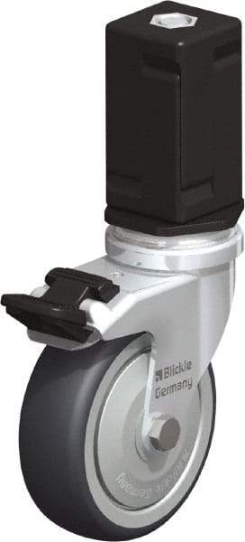 Blickle - 3" Diam x 63/64" Wide x 4" OAH Stem Mount Swivel Caster with Brake - Rubber Elastomer (TPE), 165 Lb Capacity, Ball Bearing, Square Stem - Eagle Tool & Supply