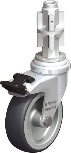 Blickle - 3" Diam x 63/64" Wide x 4" OAH Metal Expander Mount Swivel Caster with Brake - Rubber Elastomer (TPE), 165 Lb Capacity, Plain Bore Bearing, Metal Expander Stem - Eagle Tool & Supply