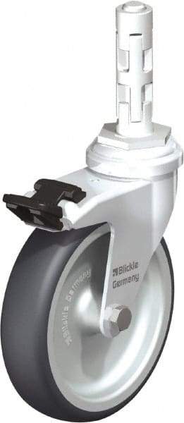 Blickle - 4" Diam x 63/64" Wide x 4-7/8" OAH Metal Expander Mount Swivel Caster with Brake - Rubber Elastomer (TPE), 154 Lb Capacity, Plain Bore Bearing, Metal Expander Stem - Eagle Tool & Supply