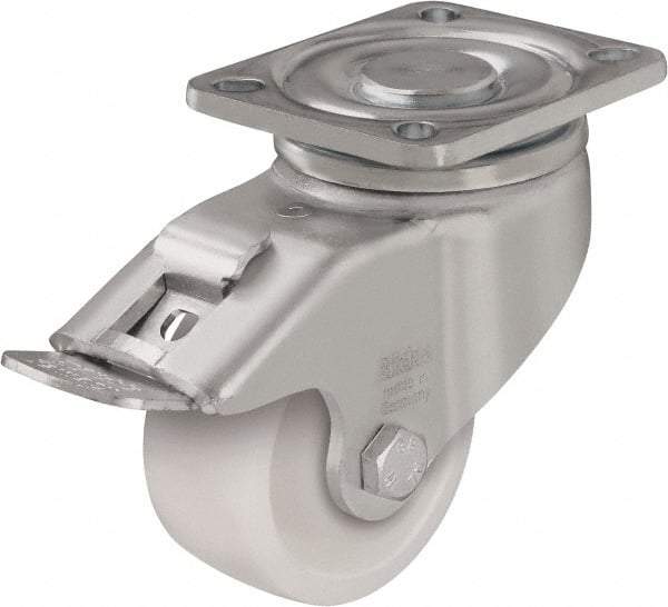 Blickle - 3" Diam x 1-29/64" Wide x 4-23/32" OAH Top Plate Mount Swivel Caster with Brake - Impact-Resistant Nylon, 770 Lb Capacity, Ball Bearing, 3-15/16 x 3-3/8" Plate - Eagle Tool & Supply