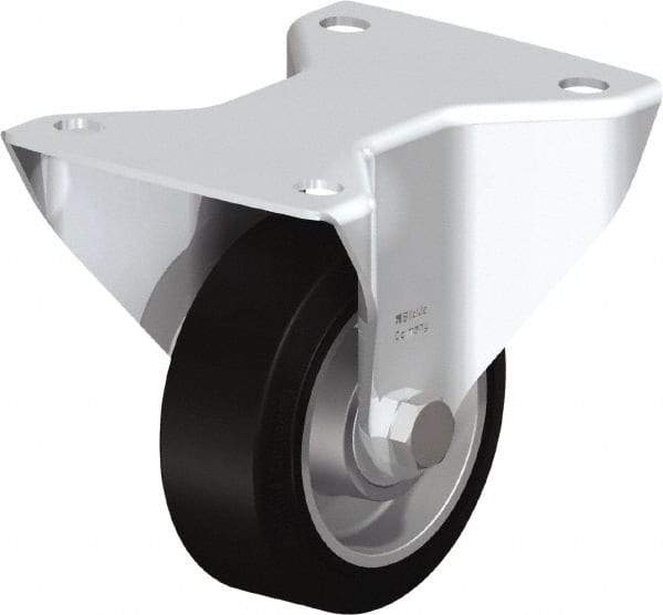 Blickle - 4" Diam x 1-9/16" Wide x 5-7/64" OAH Top Plate Mount Rigid Caster - Solid Rubber, 440 Lb Capacity, Ball Bearing, 5-1/2 x 4-3/8" Plate - Eagle Tool & Supply