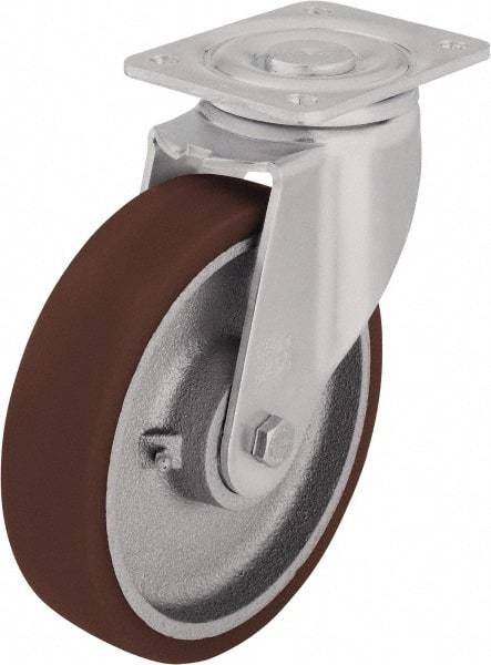 Blickle - 5" Diam x 1-31/32" Wide x 6-1/2" OAH Top Plate Mount Swivel Caster - Polyurethane-Elastomer Blickle Softhane, 1,100 Lb Capacity, Ball Bearing, 3-15/16 x 3-3/8" Plate - Eagle Tool & Supply