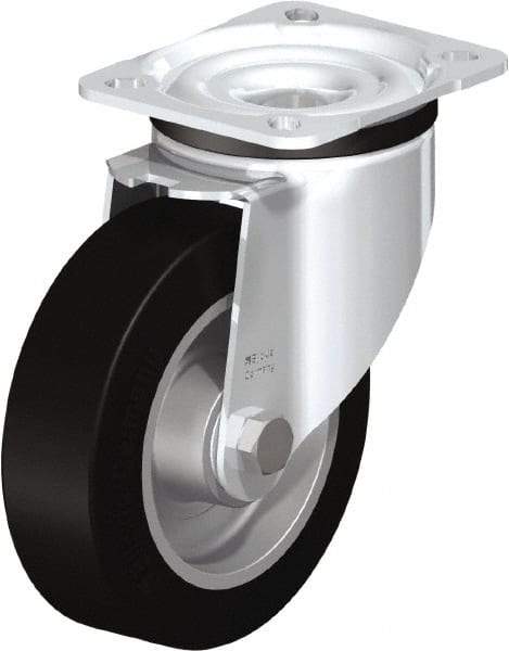 Blickle - 5" Diam x 1-37/64" Wide x 6-7/64" OAH Top Plate Mount Swivel Caster - Solid Rubber, 550 Lb Capacity, Ball Bearing, 3-15/16 x 3-3/8" Plate - Eagle Tool & Supply