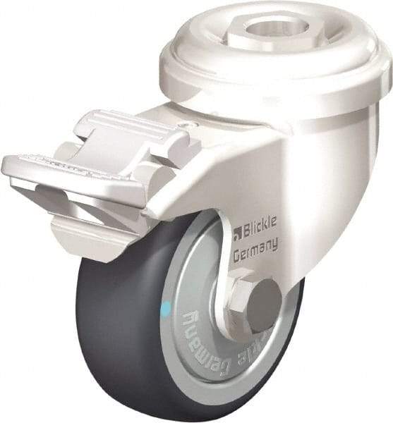 Blickle - 2" Diam x 3/4" Wide x 2-23/32" OAH Hollow Kingpin Mount Swivel Caster with Brake - Thermoplastic Rubber Elastomer (TPE), 110 Lb Capacity, Ball Bearing, Hollow Kingpin Stem - Eagle Tool & Supply