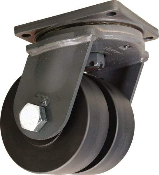 Hamilton - 6" Diam x 3" Wide x 10" OAH Top Plate Mount Dual Swivel Caster - Nylon, 10,800 Lb Capacity, Sealed Precision Ball Bearing, 8-1/2 x 8-1/2" Plate - Eagle Tool & Supply