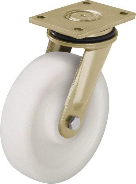 Blickle - 10" Diam x 2-9/16" Wide x 12" OAH Top Plate Mount Swivel Caster - Impact-Resistant Nylon, 4,400 Lb Capacity, Plain Bore Bearing, 6-7/8 x 5-1/2" Plate - Eagle Tool & Supply