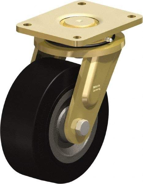 Blickle - 8" Diam x 3-9/64" Wide x 10-1/32" OAH Top Plate Mount Swivel Caster - Solid Rubber, 1,870 Lb Capacity, Ball Bearing, 6-7/8 x 5-1/2" Plate - Eagle Tool & Supply