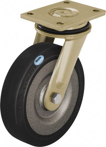 Blickle - 6-1/2" Diam x 1-31/32" Wide x 8-1/16" OAH Top Plate Mount Swivel Caster - Solid Rubber, 990 Lb Capacity, Ball Bearing, 5-1/2 x 4-3/8" Plate - Eagle Tool & Supply
