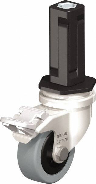 Blickle - 2" Diam x 45/64" Wide x 2-13/16" OAH Stem Mount Swivel Caster with Brake - Solid Rubber, 88 Lb Capacity, Plain Bore Bearing, Square Stem - Eagle Tool & Supply