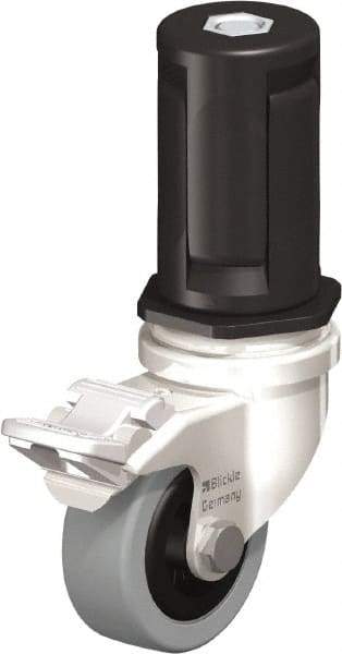 Blickle - 2" Diam x 45/64" Wide x 2-13/16" OAH Stem Mount Swivel Caster with Brake - Solid Rubber, 88 Lb Capacity, Plain Bore Bearing, Round Stem - Eagle Tool & Supply