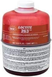 Loctite - 1,000 mL Bottle, Red, High Strength Liquid Threadlocker - Series 263, 24 Hour Full Cure Time, Hand Tool, Heat Removal - Eagle Tool & Supply
