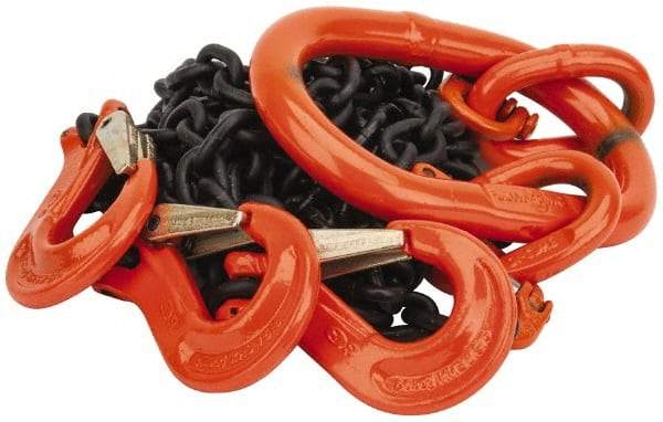Pewag - 5' Long, 5,500 Lb Basket Capacity, 5,500 Lb Vertical Capacity, Alloy Steel Web Sling - TOS Chain Sling, 7/32" Diam Chain, Silver (Color), with 3 Sling Hooks & Master Link - Eagle Tool & Supply