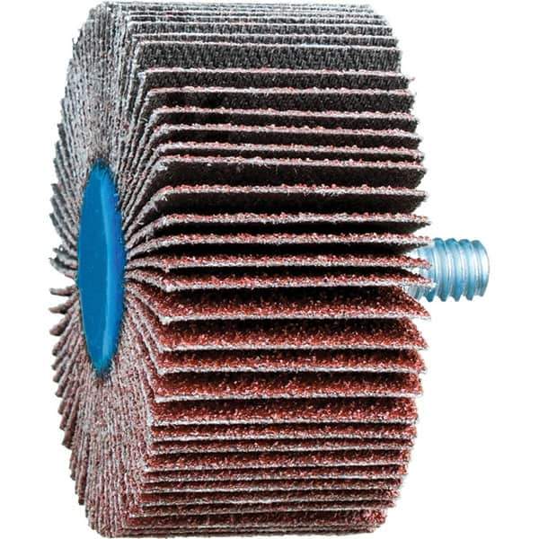 PFERD - 2" Diam x 1" Face Width, Aluminum Oxide Coated Mounted Flap Wheel - 1/4-20 Threaded Mount, 60 Grit, 23,000 Max RPM - Eagle Tool & Supply